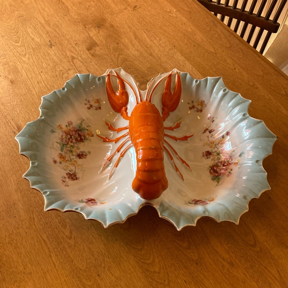 Antique porcelain double sided lobster handle bowl/dish